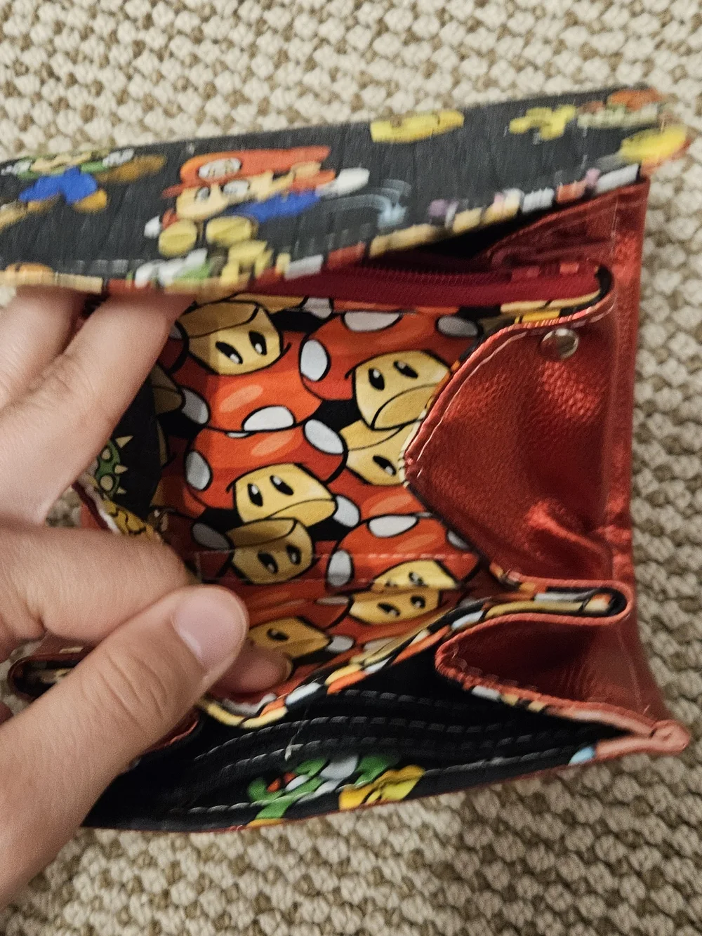 Red Metallic Wallet with Character Print